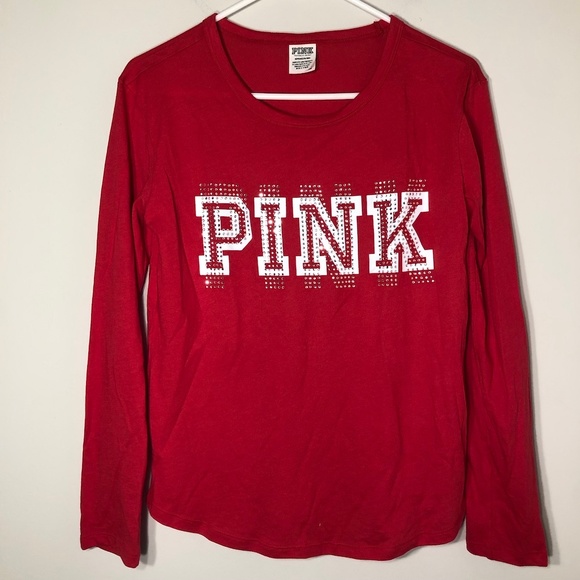 PINK Victoria's Secret Tops - Pink Victoria's Secret Red Long Sleeve Tee